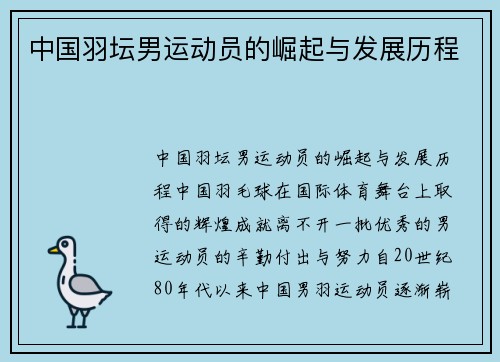 中国羽坛男运动员的崛起与发展历程